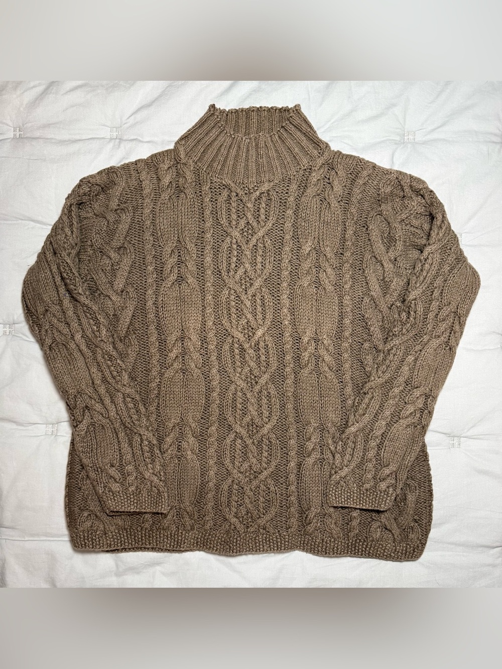 VTG 90s Kilkenny Cable Hand Knit Mock Neck Sweater in Taupe